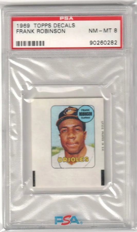 PSA-graded 1969 Topps Decals Frank Robinson card in holder from Columbia Hobby with free shipping