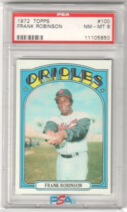 PSA-graded 1972 Topps Frank Robinson baseball card in protective case from Columbia Hobby