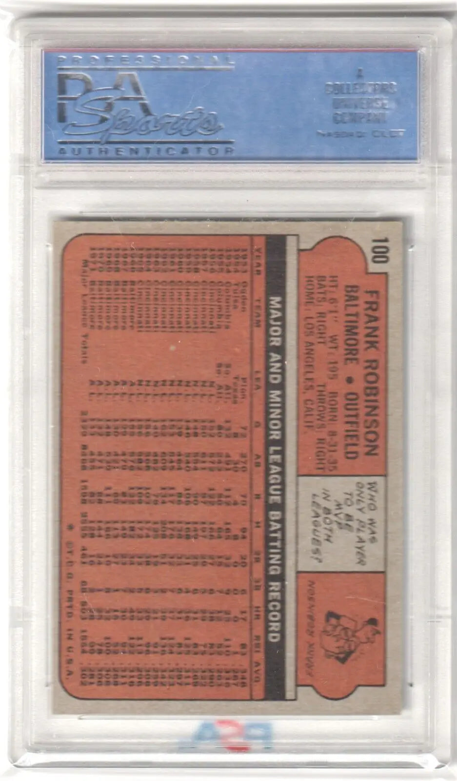 PSA-graded FRANK ROBINSON 1972 Topps #100 card in protective case at Columbia Hobby