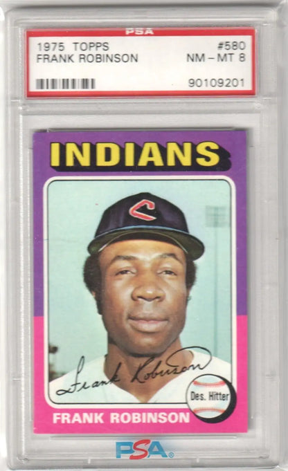 PSA-graded 1975 Topps Frank Robinson baseball card in case from Columbia Hobby box free shipping