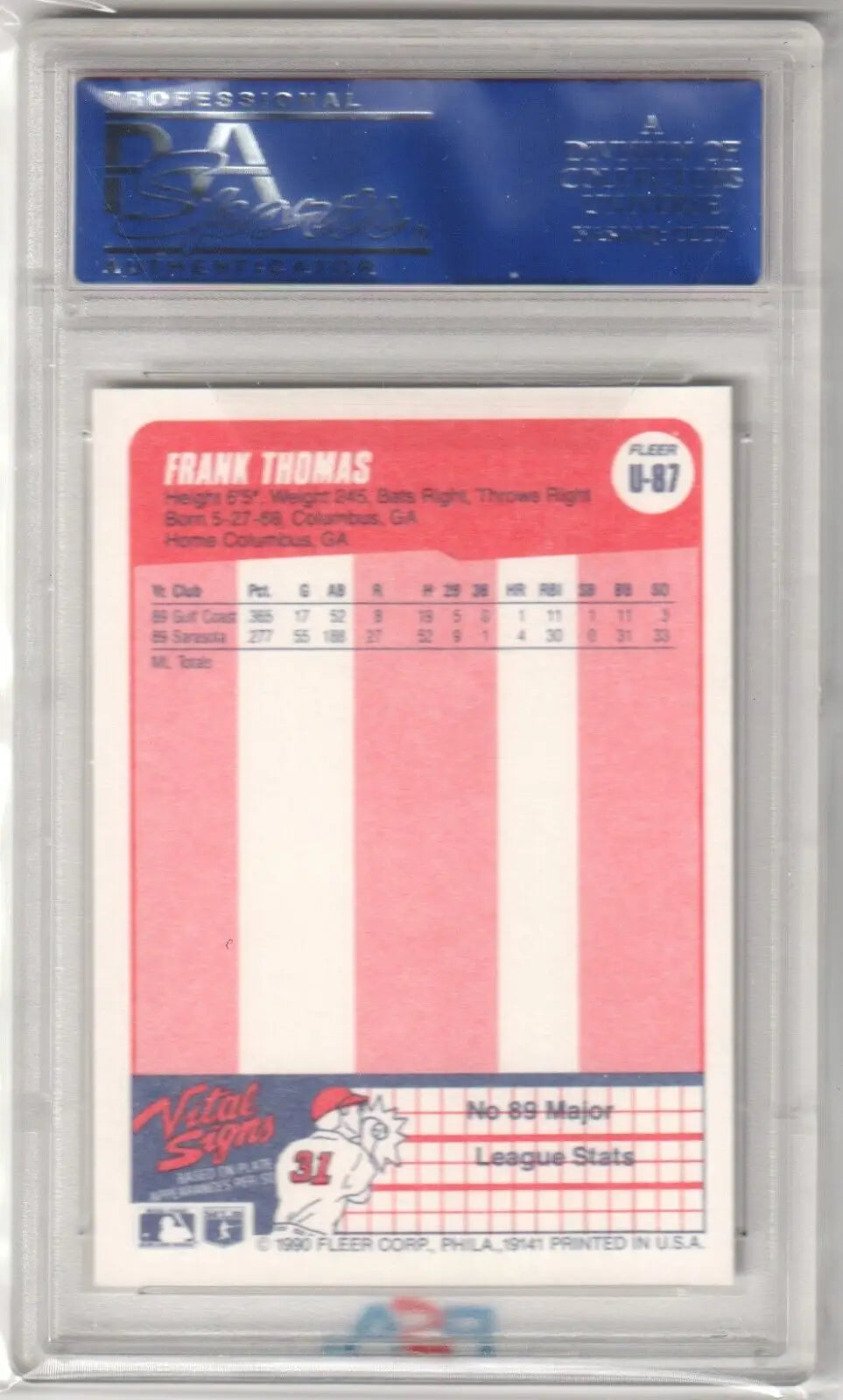 Baseball card in a protective case for FRANK THOMAS 1990 Fleer Update RC PSA 10 GEM MINT