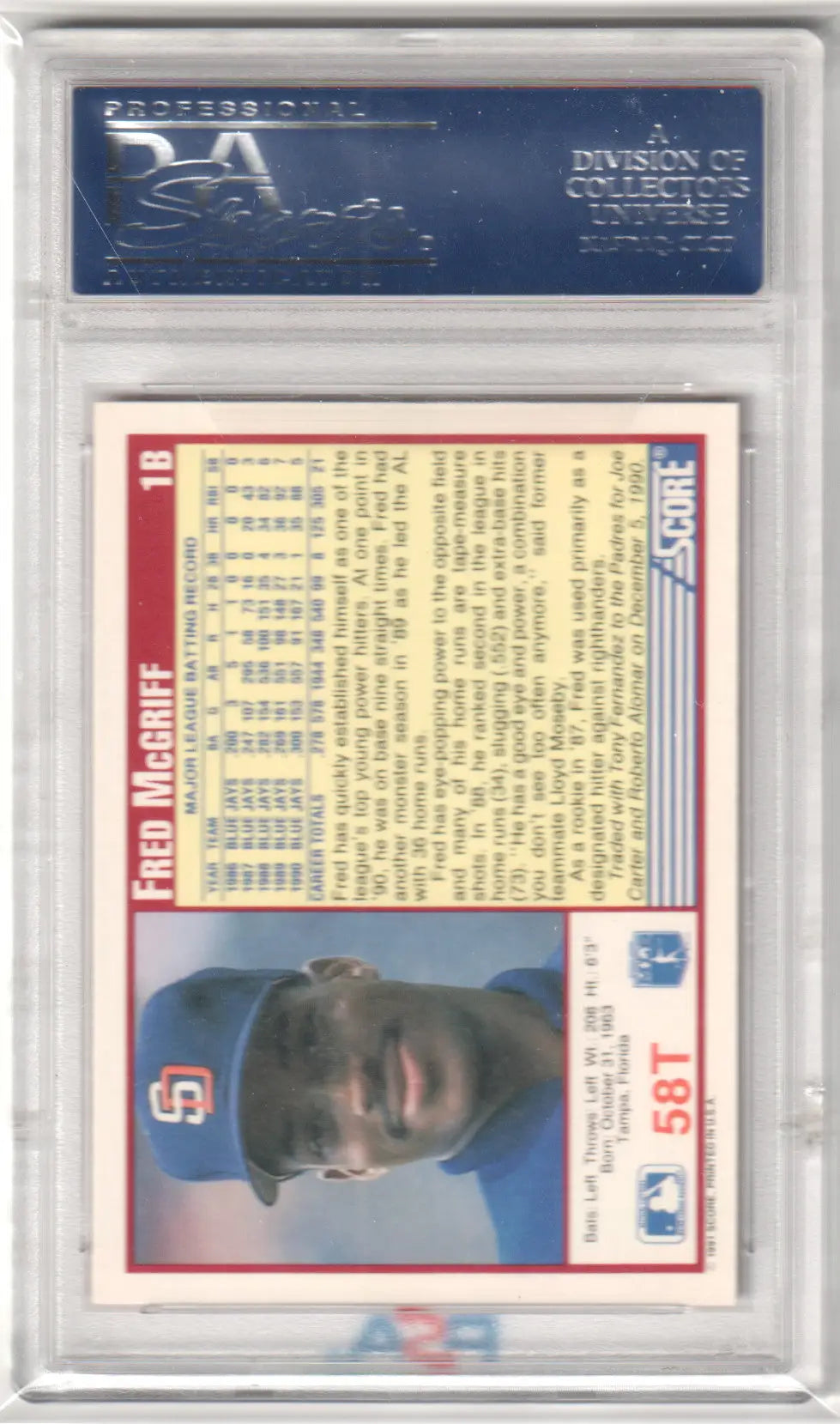 Fred McGriff 1991 Score Traded #58T PSA 10 Gem Mint baseball card in holder