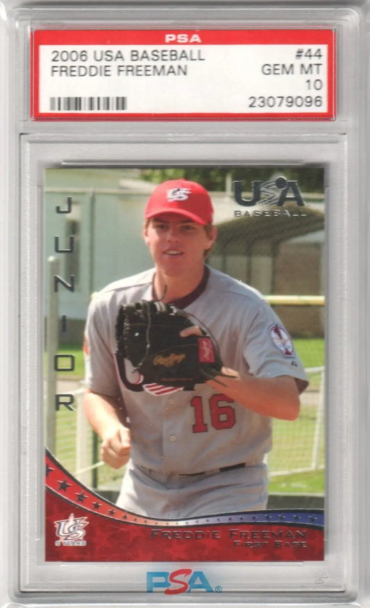 PSA-graded 2006 USA Baseball Freddie Freeman #44 GEM MINT RC in protective case, Columbia Hobby