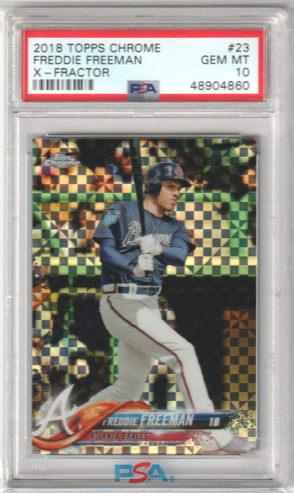 PSA-graded 2018 Topps Chrome X-Fractor Freddie Freeman single card from Columbia Hobby