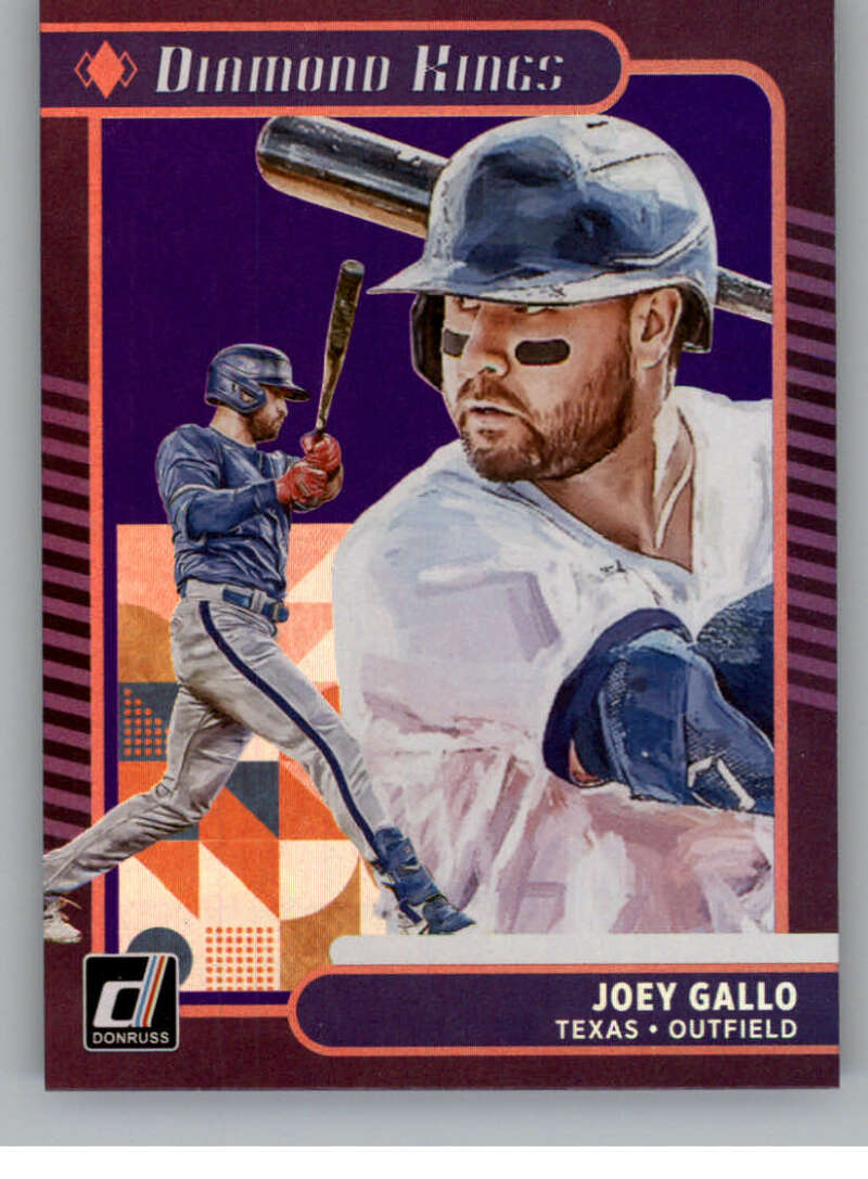 Joey Gallo in navy uniform on 2021 Donruss Holo Purple Texas Rangers Baseball Card