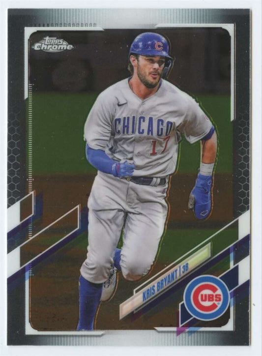 Kris Bryant running the bases in a Chicago Cubs gray uniform baseball card