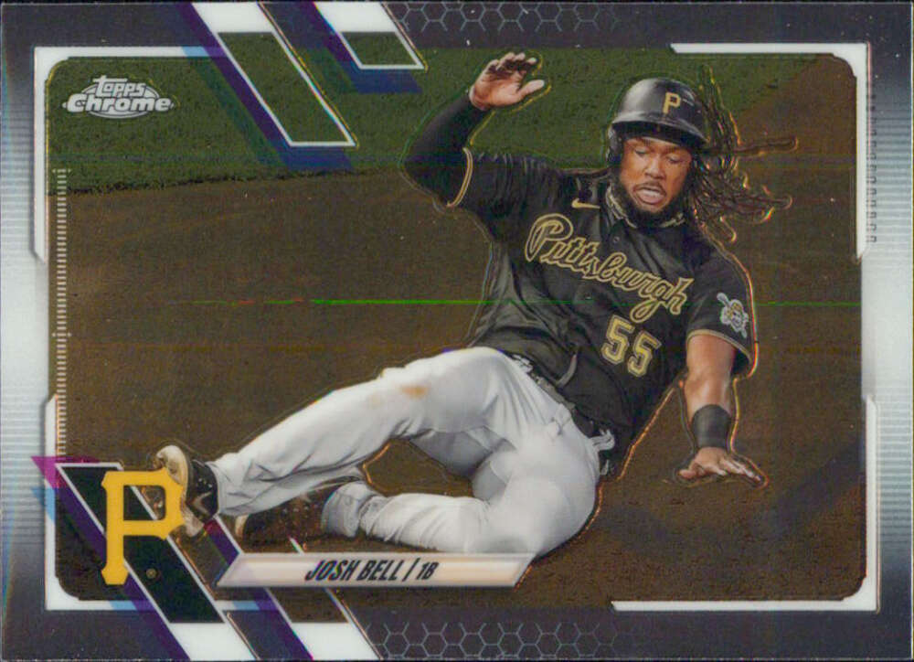 Josh Bell sliding into base in Pittsburgh Pirates uniform #55 on Topps Chrome card