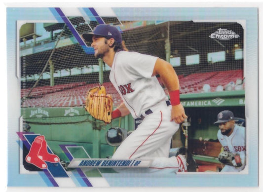 2021 Topps Chrome Refractor Andrew Benintendi Boston Red Sox Baseball Card in white uniform