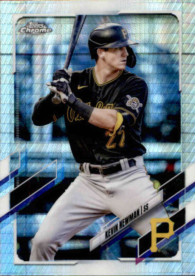 Kevin Newman in Pittsburgh Pirates uniform at bat on Topps Chrome Refractor card