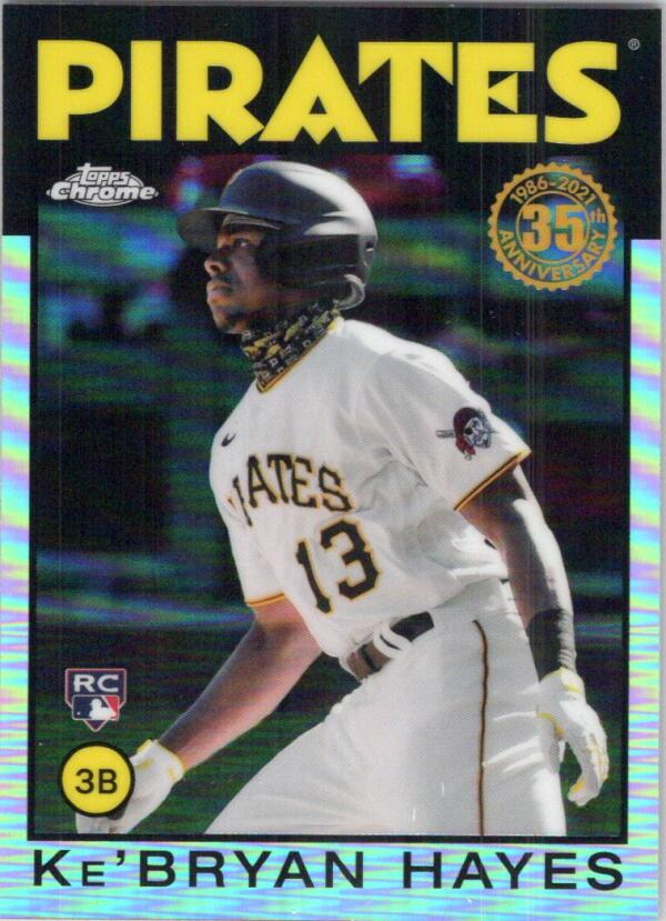 Pittsburgh Pirates Ke’Bryan Hayes 2021 Topps Baseball Refractor card in white uniform