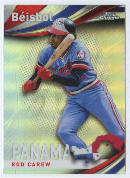 Baseball player in Montreal Expos uniform preparing to bat on Topps Chrome Beisbol card