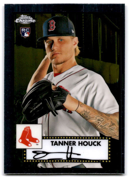 Boston Red Sox baseball card of Tanner Houck in white uniform with black glove