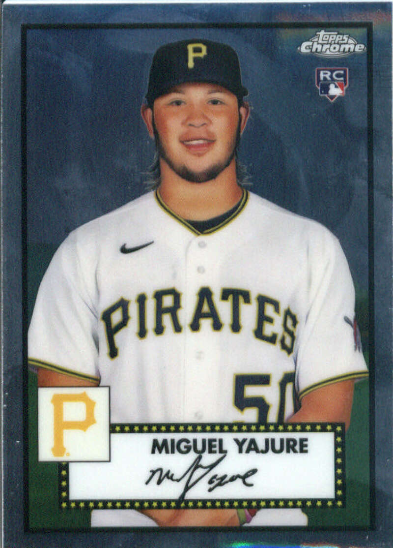 Miguel Yajure Pittsburgh Pirates baseball card in white home jersey numbered 54