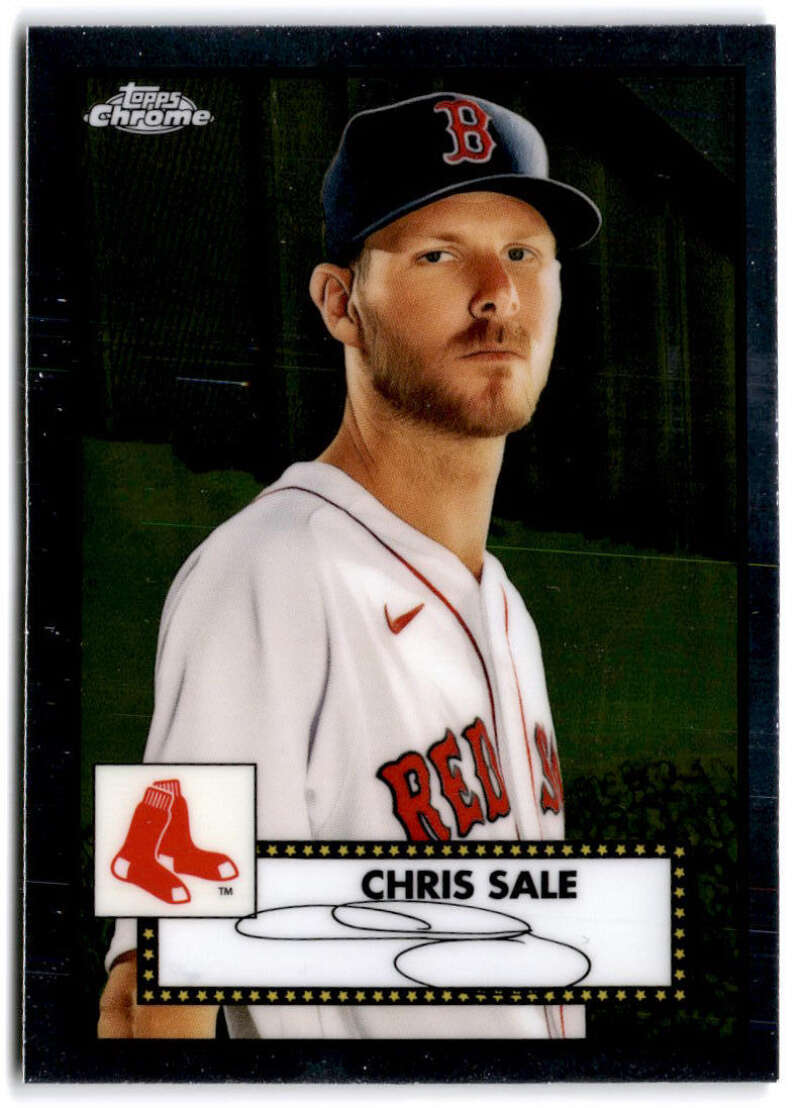 Chris Sale in a Boston Red Sox jersey on 2021 Topps Chrome baseball card