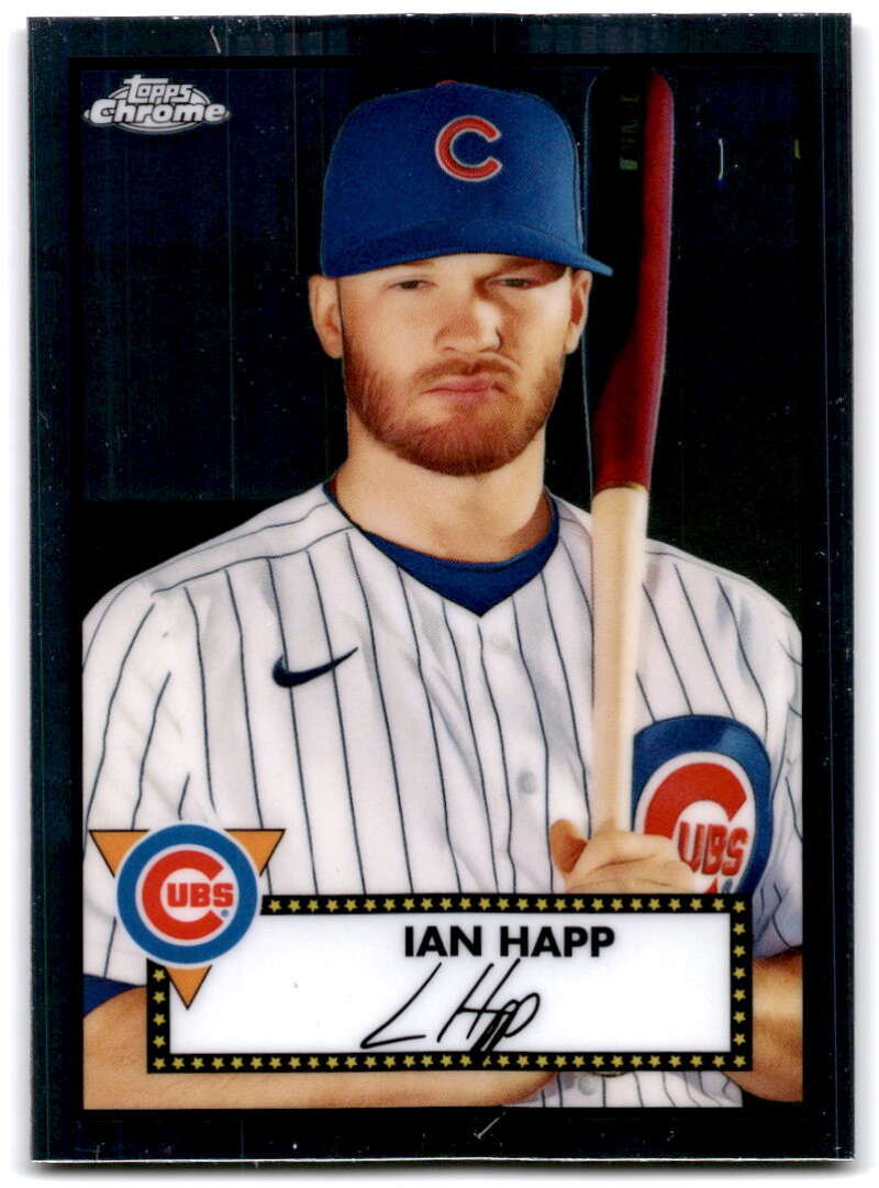 Ian Happ Chicago Cubs Baseball Card Topps Chrome Platinum Anniversary in pinstripe uniform