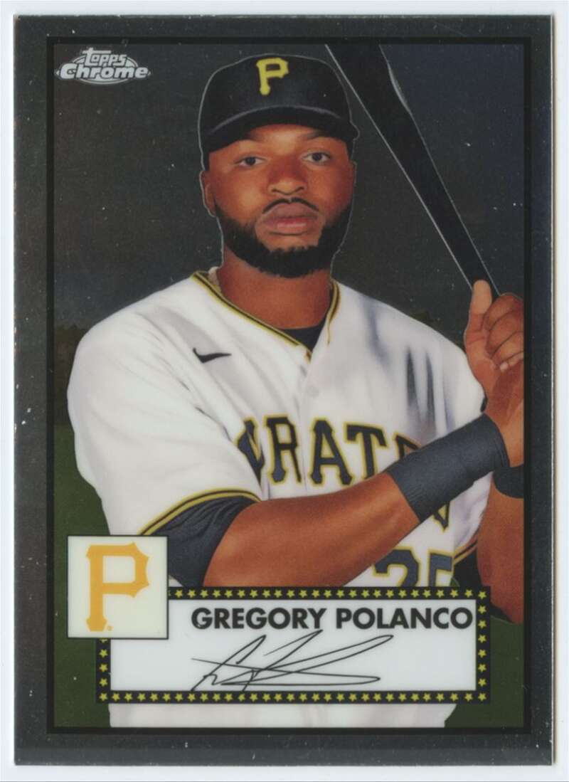 Baseball card of Gregory Polanco in Pittsburgh Pirates white uniform, Topps Chrome Platinum