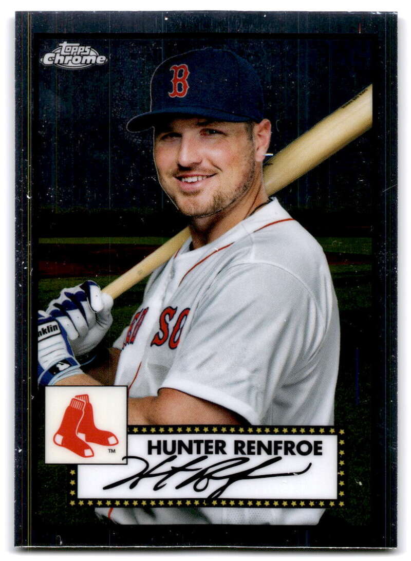 Boston Red Sox player Hunter Renfroe holding a bat in 2021 Topps Chrome card