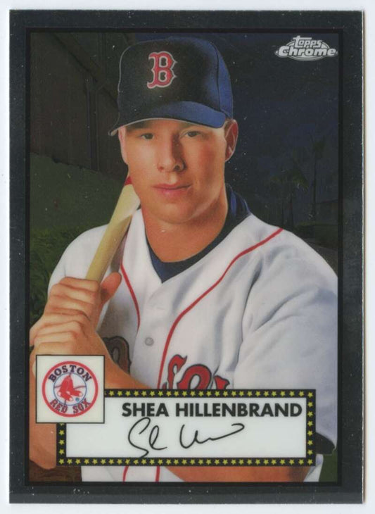 Baseball card of Shea Hillenbrand in a Boston Red Sox uniform with navy cap