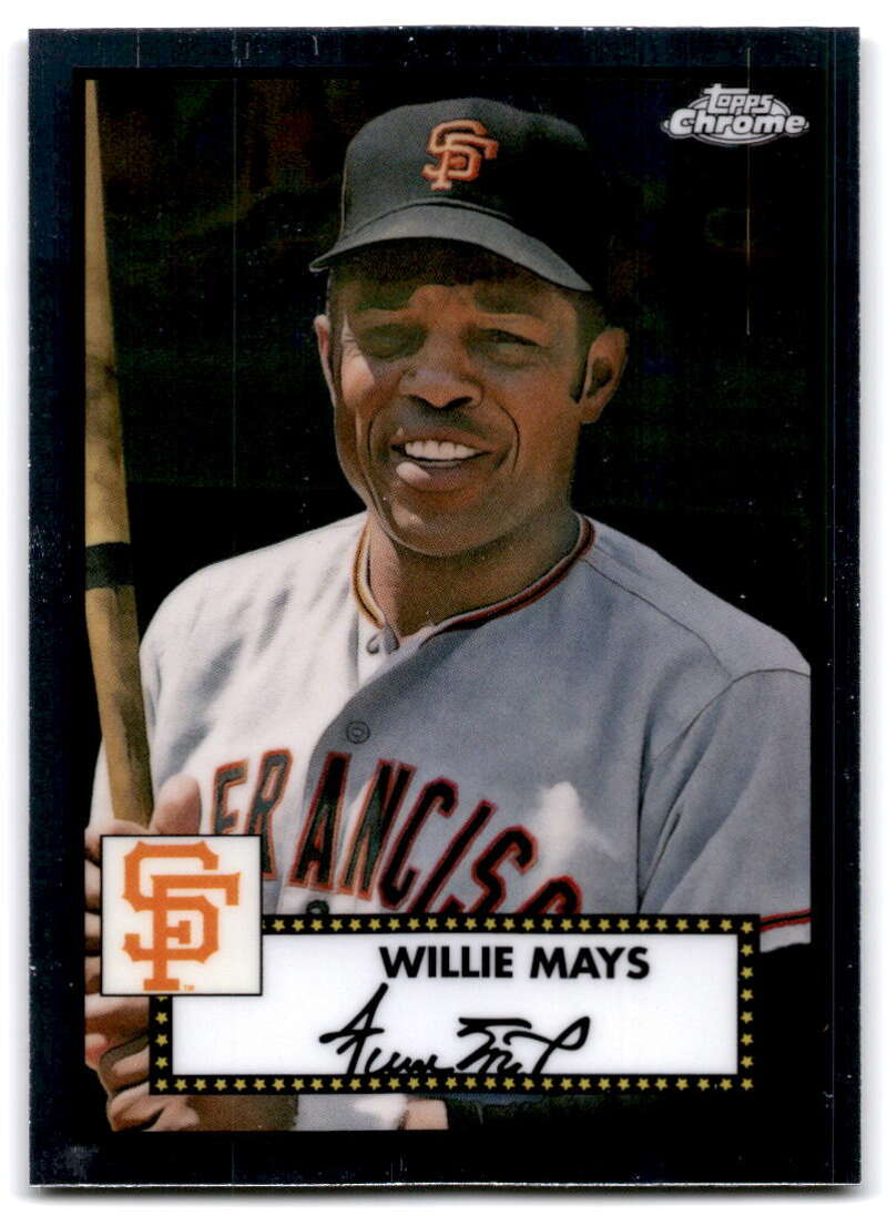 2021 Topps Chrome Platinum Anniversary Willie Mays baseball card with warm smile