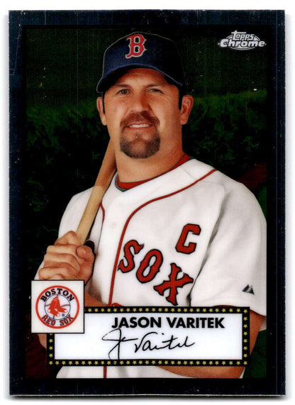 Baseball trading card of Jason Varitek in Boston Red Sox home uniform and cap