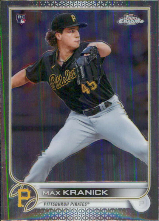 Chrome refractor baseball card of Max Kranick, Pittsburgh Pirates pitcher in action