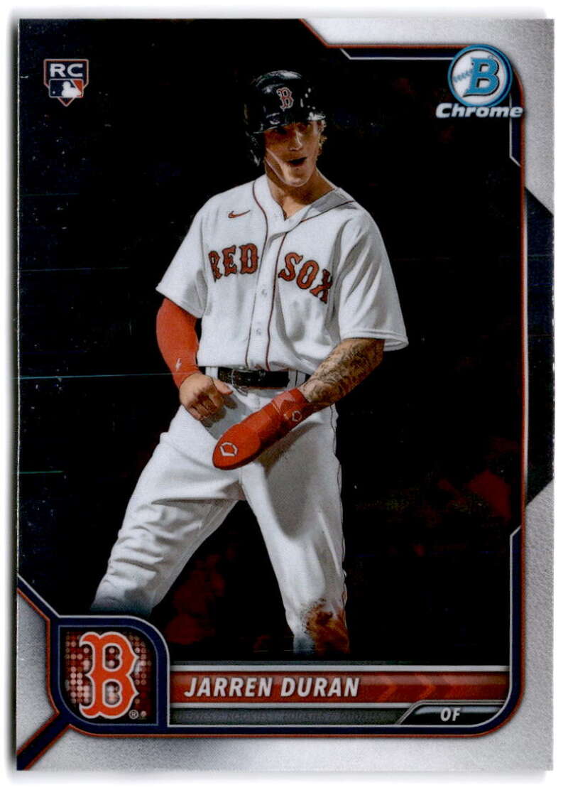 Bowman Chrome 2022 Jarren Duran Rookie Card featuring Boston Red Sox player in uniform