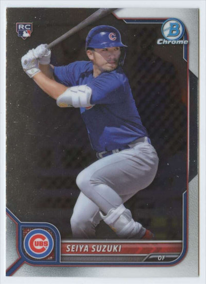 Seiya Suzuki Chicago Cubs baseball card in batting stance with blue uniform design