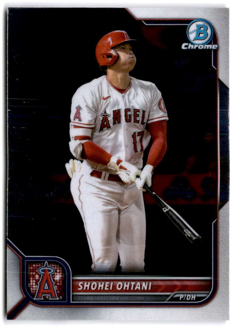 Shohei Ohtani Bowman Chrome baseball card featuring Angels player in white uniform