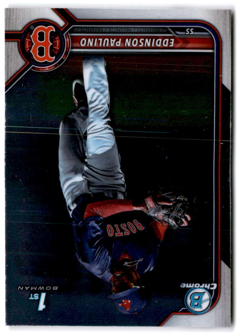 Upside-down catch attempt by Eddinson Paulino on Boston Red Sox baseball card