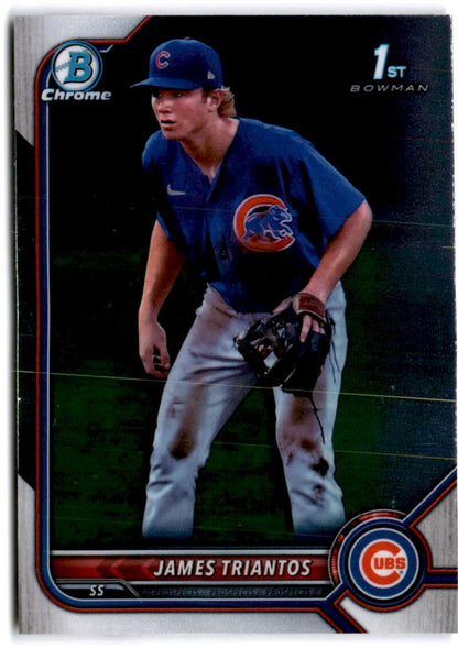 James Triantos Chicago Cubs Bowman Chrome Prospects card in fielding stance