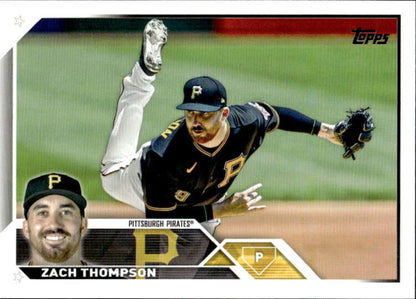 Pittsburgh Pirates Zach Thompson baseball card in a diving defensive play action