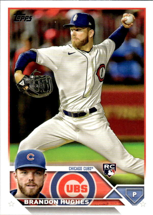 Brandon Hughes Chicago Cubs baseball card showcasing pitcher in mid-throwing motion