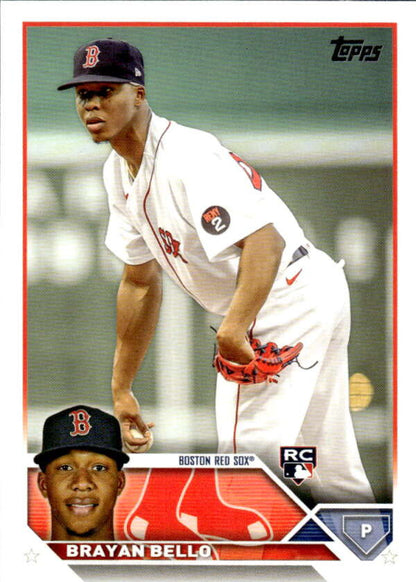 Boston Red Sox Baseball Card of Brayan Bello in white home uniform, 2023 Topps #185