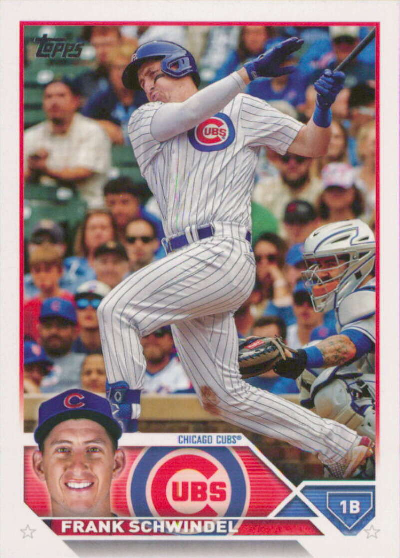 Frank Schwindel Chicago Cubs player in pinstripe uniform on Topps baseball card