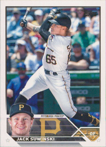 Baseball card of Jack Suwinski in white uniform for Pittsburgh Pirates 2023 Topps #288