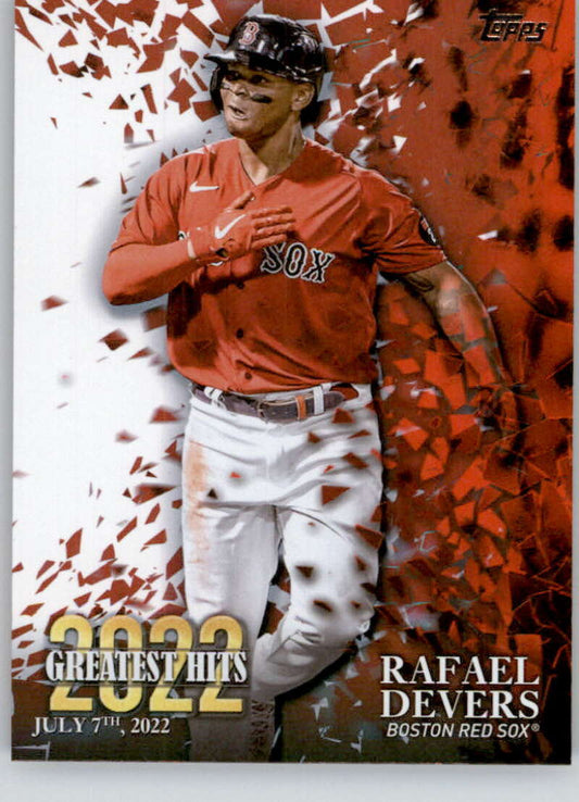 2023 Topps Boston Red Sox Baseball Card of Rafael Devers in red jersey and white pants