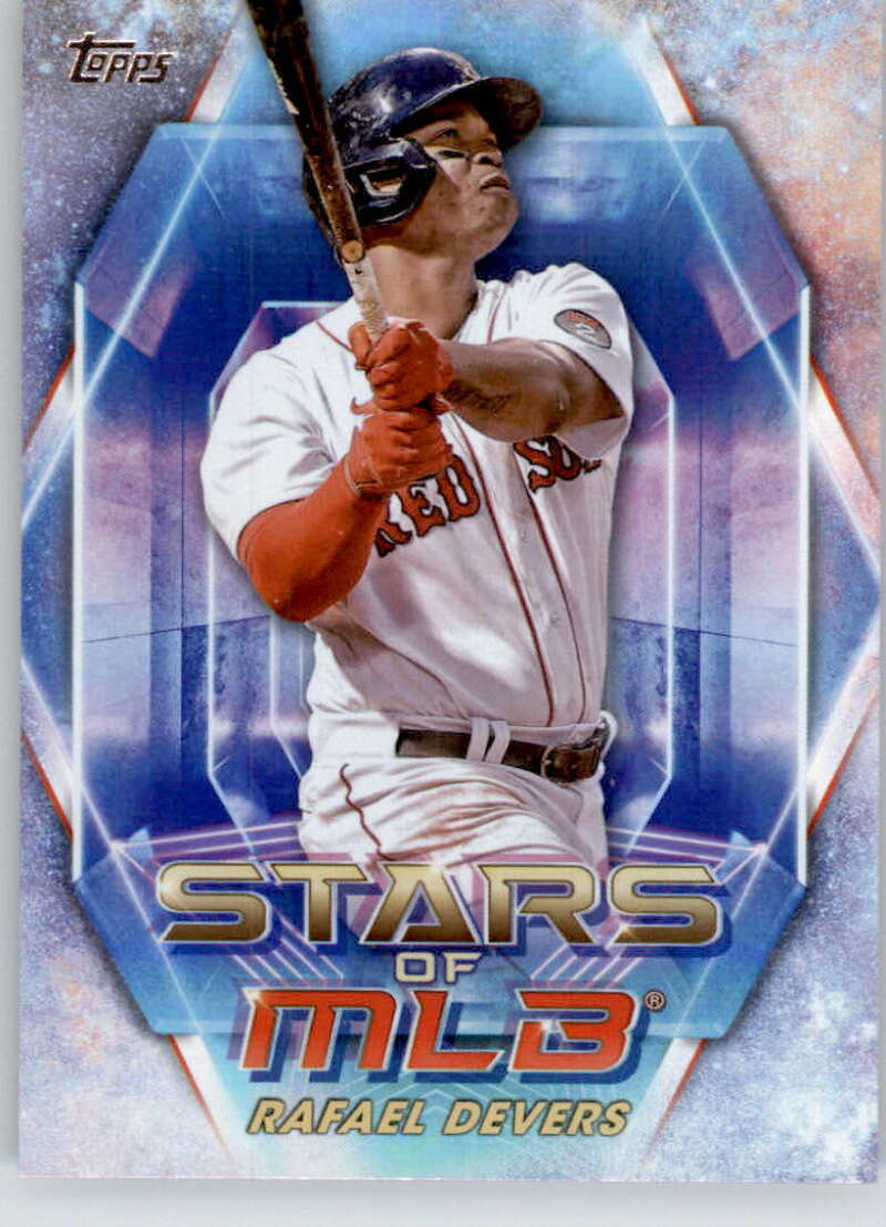 Boston Red Sox player Rafael Devers in batting stance on 2023 Topps Stars card