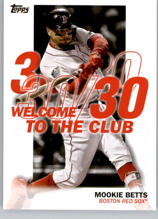 Mookie Betts swinging bat on 2023 Topps Welcome to the Club Boston Red Sox card