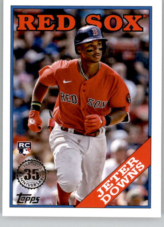 Baseball card of Jeter Downs in a red jersey for the Boston Red Sox