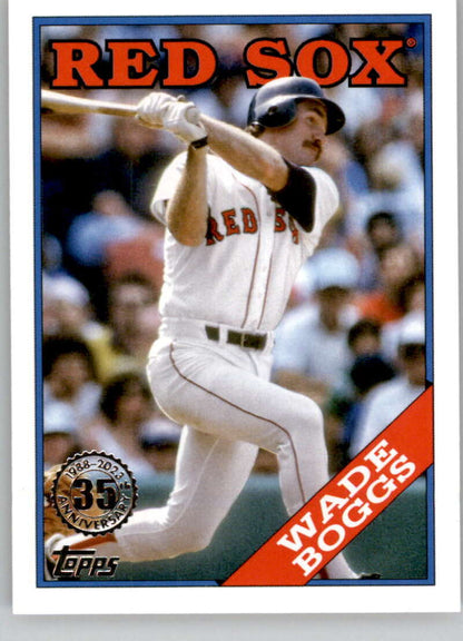 Wade Boggs swinging a bat in Boston Red Sox uniform on 2023 Topps baseball card