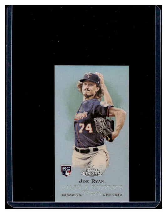 Joe Ryan in dark uniform #24 mid-throw on 2022 Topps Allen and Ginter Design Variation Minis