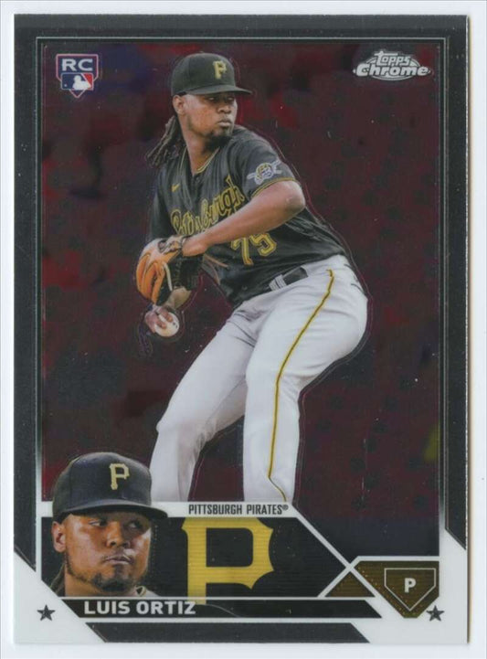 Pittsburgh Pirates Luis Ortiz Topps Chrome baseball card in black and yellow uniform