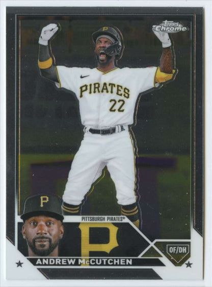 Baseball card of Andrew McCutchen in white home uniform for Pittsburgh Pirates