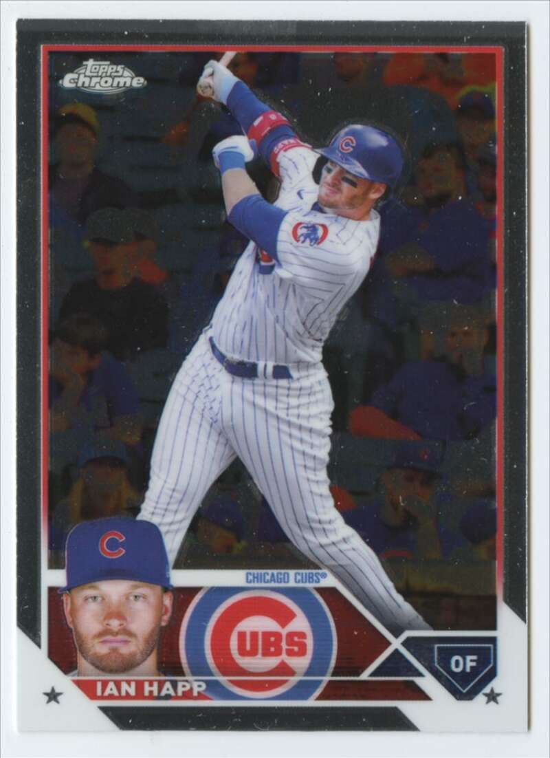 Baseball trading card of Ian Happ, Chicago Cubs outfielder in Topps Chrome design