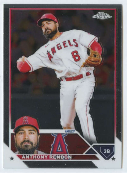 Baseball card of Anthony Rendon in throwing motion for Los Angeles Angels uniform #8