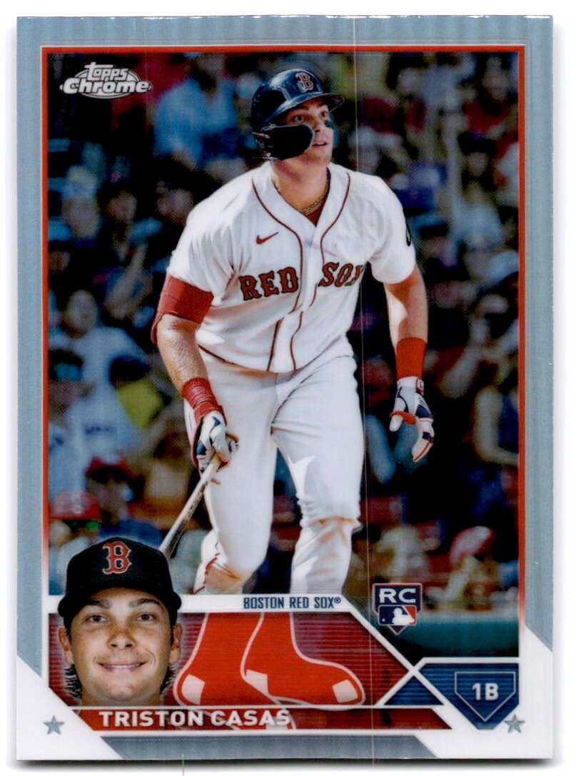 Triston Casas Boston Red Sox Baseball Card in white home uniform 2023 Topps Chrome Refractor