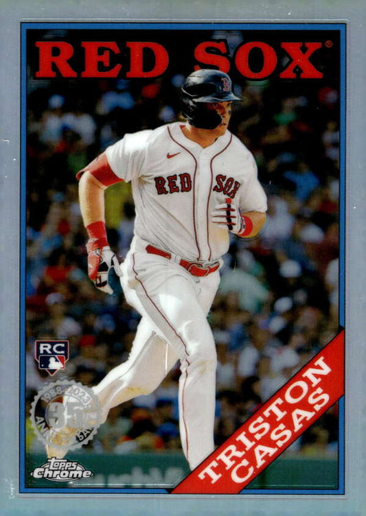 Baseball card of Triston Casas in white Boston Red Sox uniform running on field