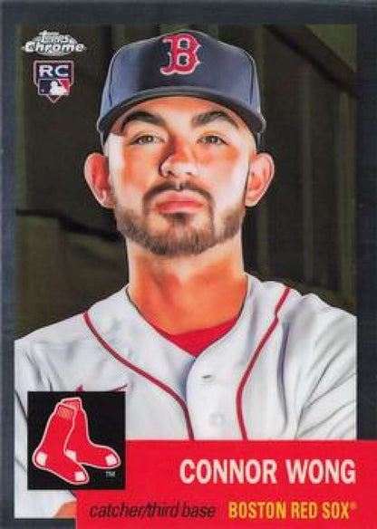 Connor Wong Boston Red Sox player baseball card with team cap and white jersey