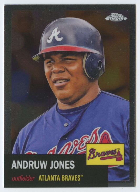 Atlanta Braves player in navy jersey on Topps Chrome Platinum Anniversary baseball card