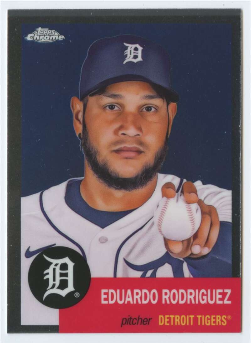 Josh Winder in Detroit Tigers uniform holding baseball on Topps Chrome Platinum card